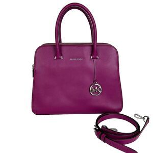 Michael Kors Houston Double Zip Crossgrain Leather Satchel Crossbody Bag Garnet